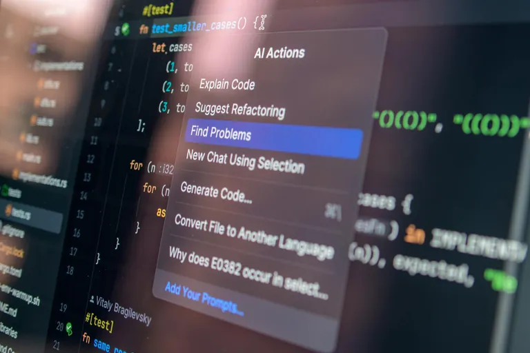 AI-assisted code on a screen, debugging session in progress